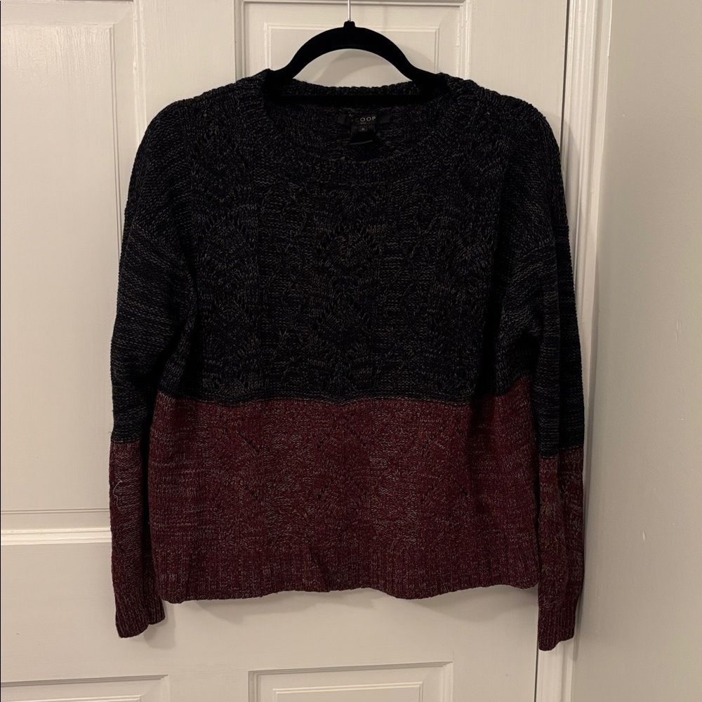 Scoop NYC Gray and Red Crew Neck Sweater